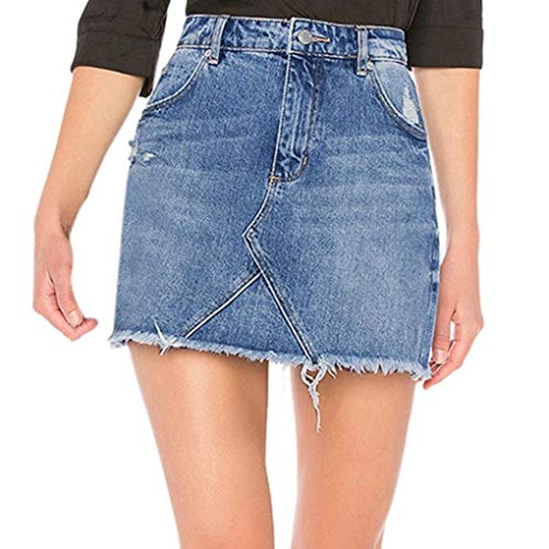 Producto Cloom Ladies Falda Mujer Falda Jeans Denim Blue Solid Casual Ropa Festiva Hole Summer Button Short Mini Skirt Mujer Nostálgico Frente Triangel Denim Falda Ladies Denim Falda Falda Elegante Ladies