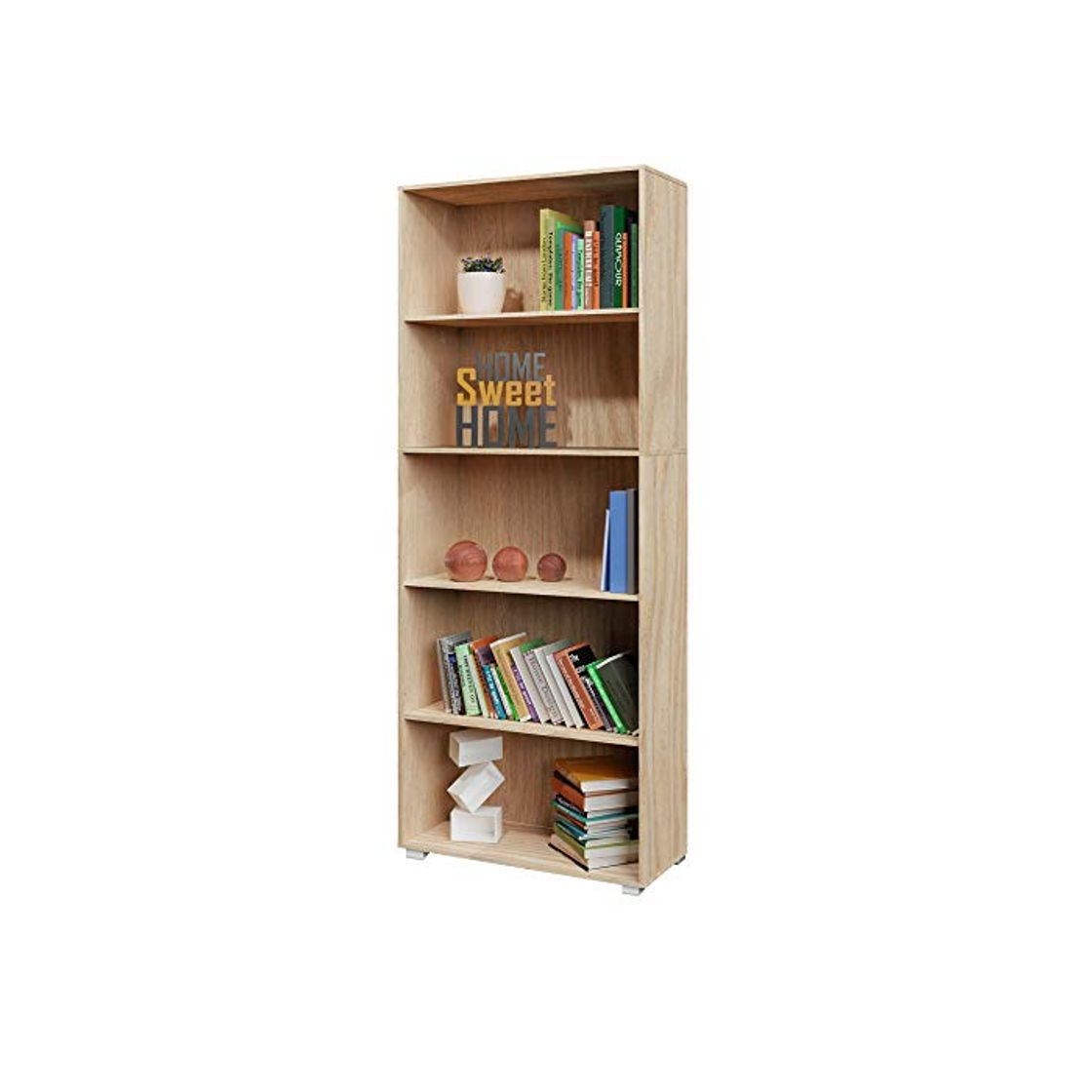 Social Deuba Estantería libreria biblioteca "Vela" Roble 5 estantes 190 cm mueble de