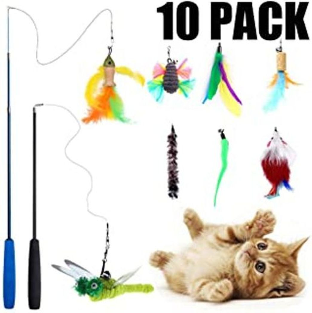 Lugar HO2NLE Caña Gatos Varilla 5Pcs Juguetes para Gatos Interactivos Plumas de Colores