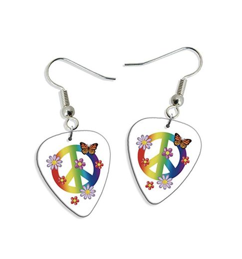 Peace Love Cnd Sign Symbol 2 X Guitarra Pick Earrings Pendientes