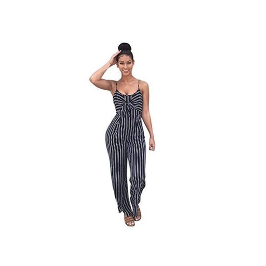 Fashion RISTHY Mujer Mono Raya Talle Alto Enterizo Jumpsuit Otoño Raya Pantalón con Lazo Cinturilla Piernas Anchas Cuello Redondo Cintura Alta Hombro Descubierto Casual Oficina