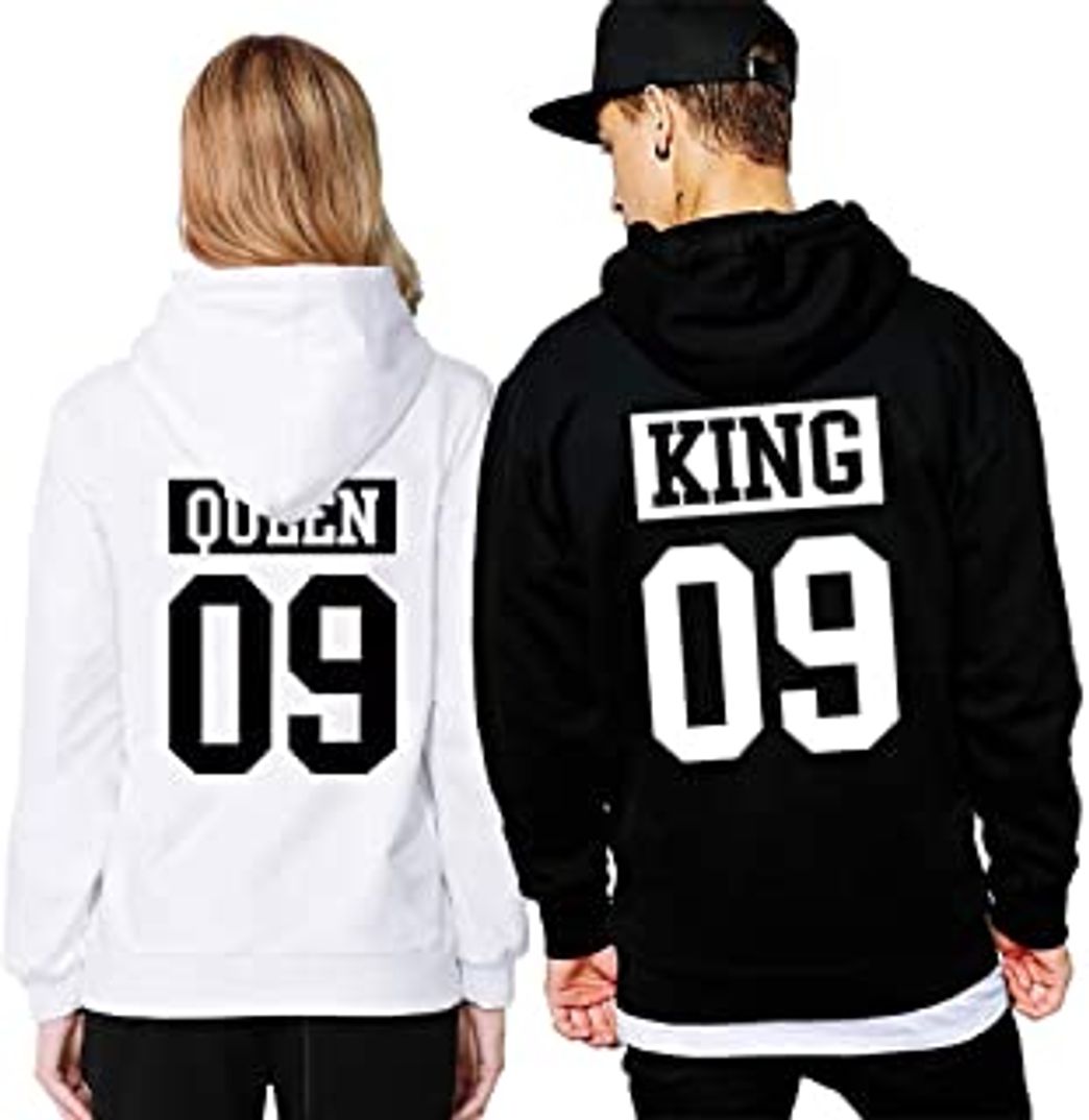 Fashion Pareja King Queen Sudaderas con Capucha Manga Larga Encapuchado Jersey Pull