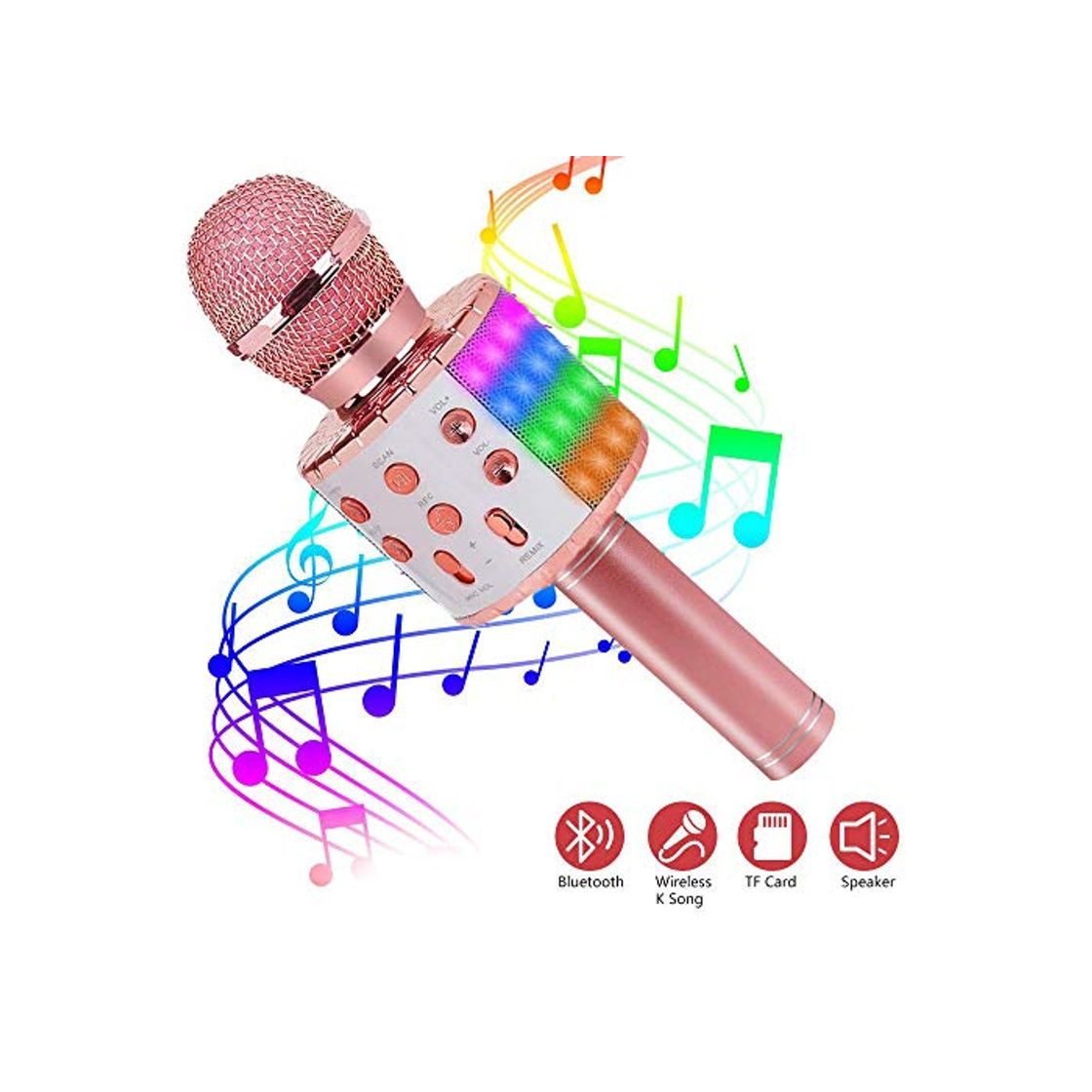 Producto ASENTER Micrófono Inalámbrico Bluetooth Karaoke con luces LED,Infantil Portátil de mano Speaker