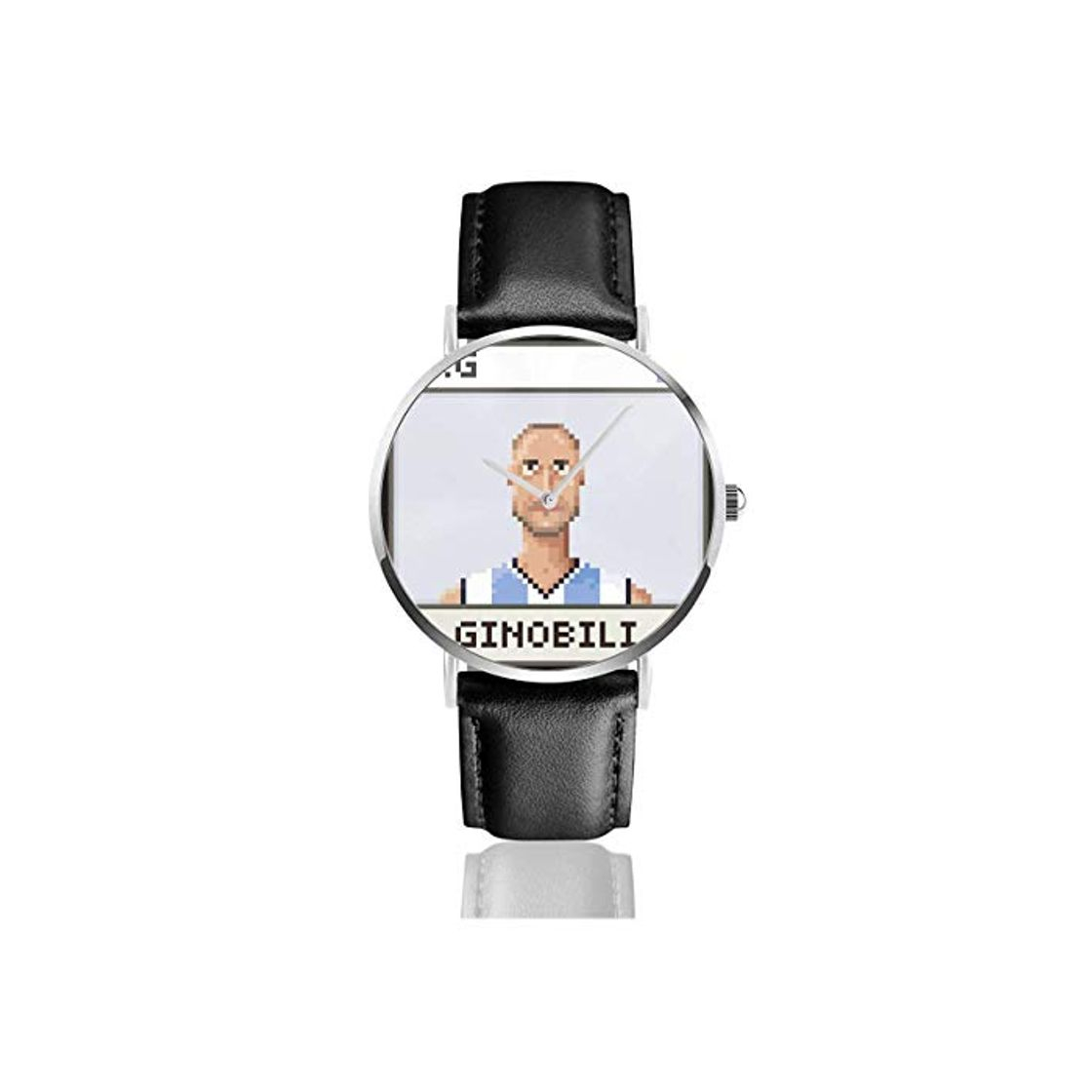 Moda Unisex Business Casual Pixel Basketball Card Ginobili Relojes Reloj de Cuero de Cuarzo