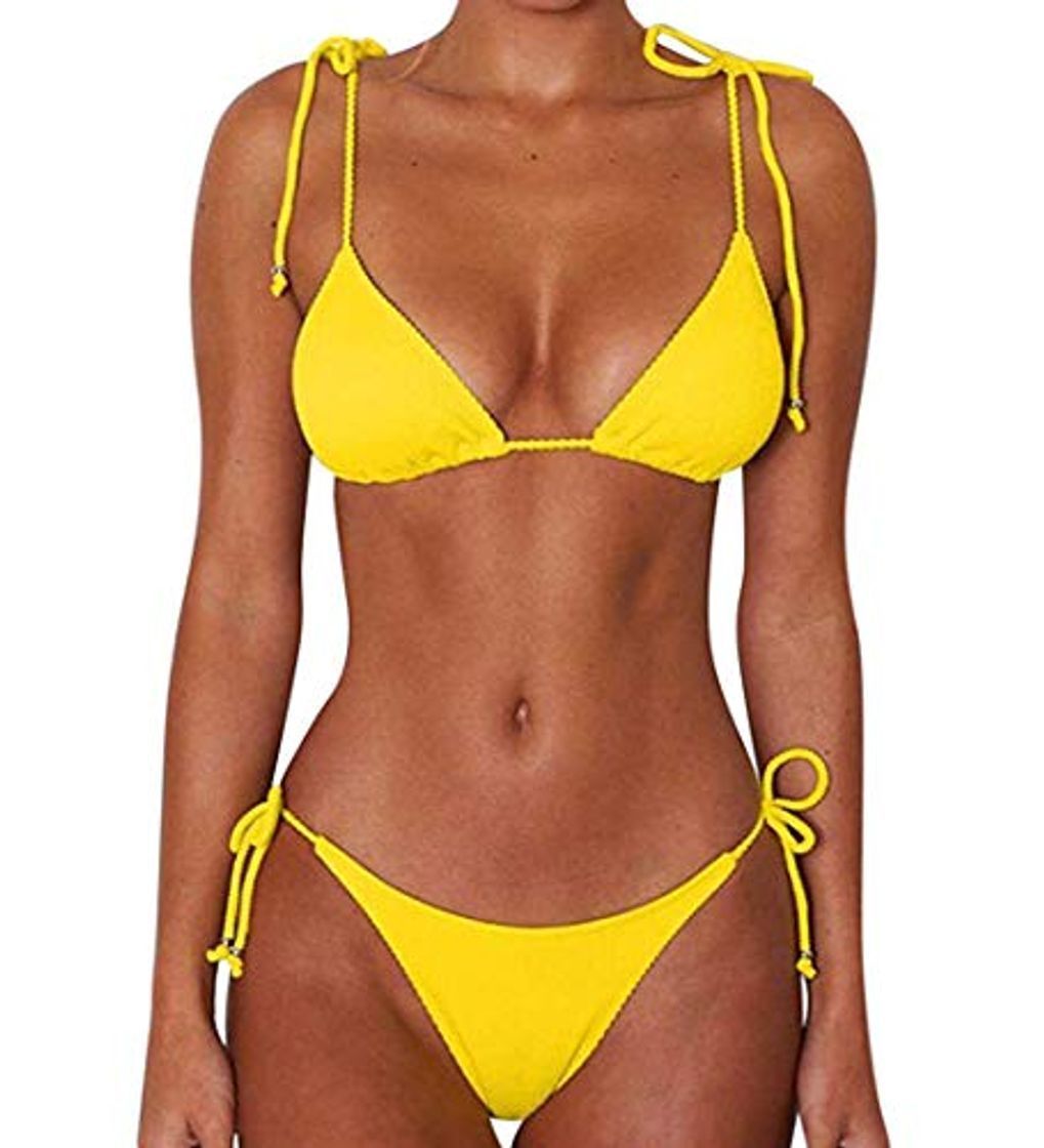 Social JFan Bikini de Lazo Acanalado para Mujer Traje de Baño Brasileño con Parte Inferior Descarada