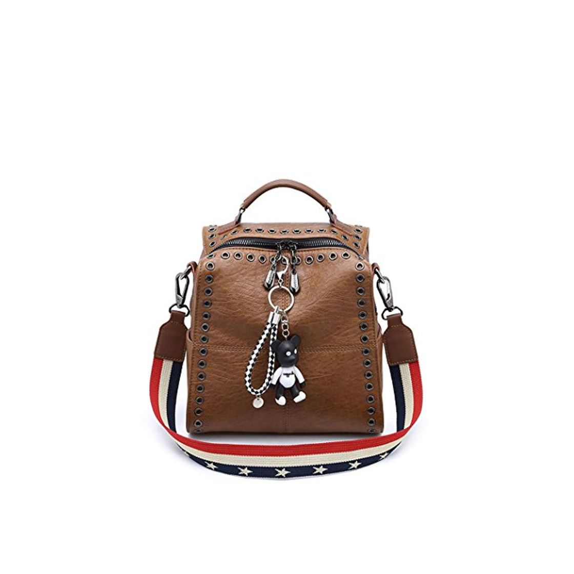 Fashion DEERWORD Mujer Bolsos Mochila Vestir Antirobo Pequeña Cuero Hombro Piel de PU Casual Bandolera Marrón