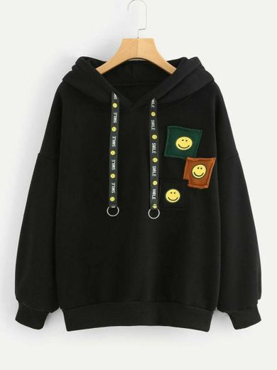 Drop shoulder patch decorated  Hoodie 