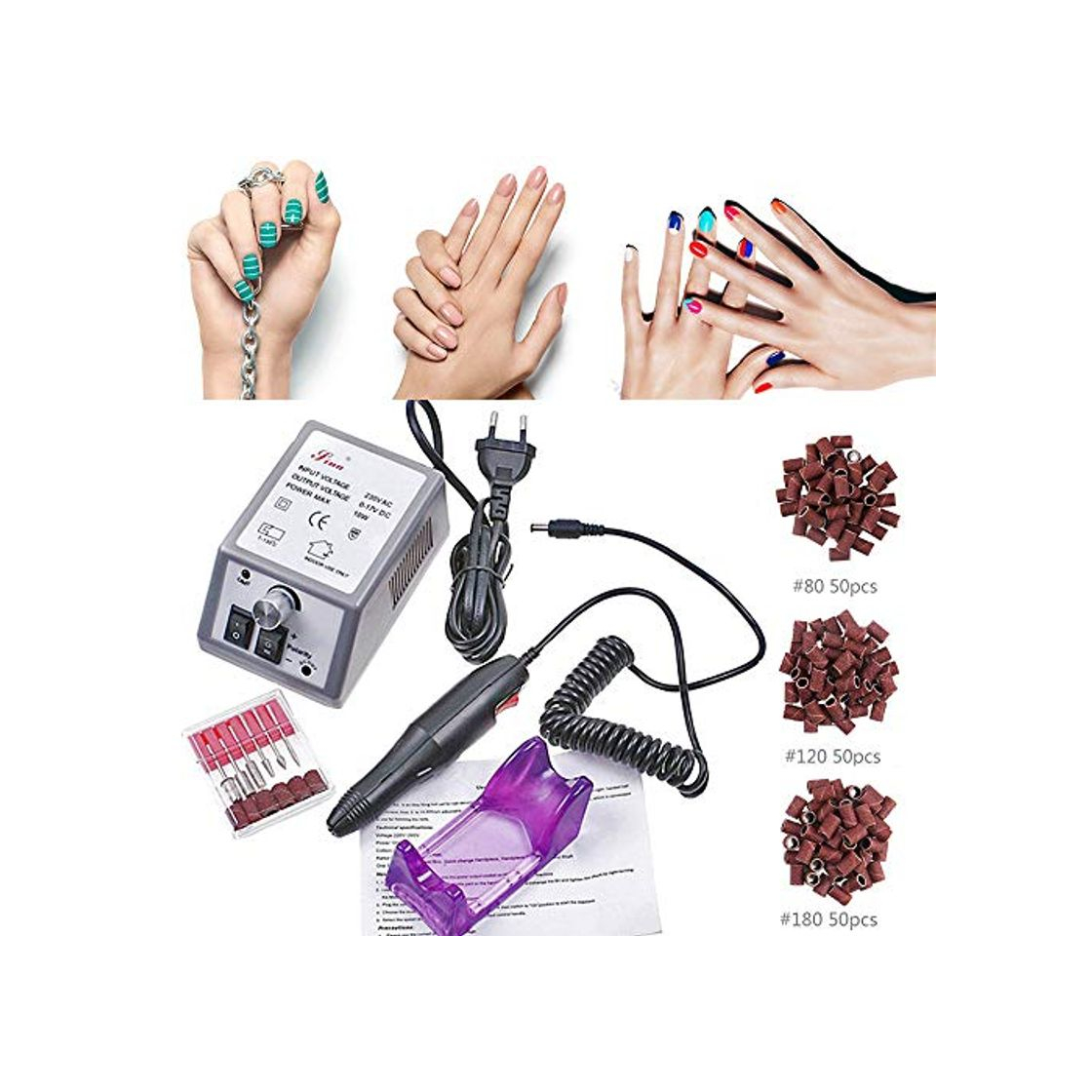 Producto Pulidor Esmeril limas de uñas profesionales eléctricas Máquina lijadora Pedicura lijadora eléctrica con 6 Brocas Pulidor Broca y 150 bandas de lijado Torno para uñas para Manicura y Pedicura