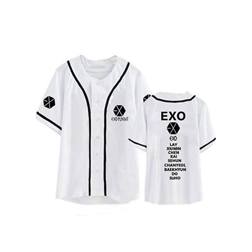 Exo Camiseta de béisbol Unisex Camiseta de Manga Corta con Cuello en V de Hip Hop Camiseta Harajuku con Cuello en V Top Camisetas Xiumin Kai Sehun Chanyeol Baekhyun Fans Supportive Clothes