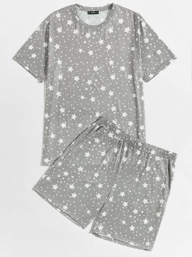 Shein conjunto de pijama de hombres camiseta  con estampado 