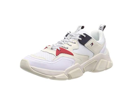 Tommy Hilfiger Wmn Chunky Mixed Textile Trainer, Zapatillas para Mujer, Blanco