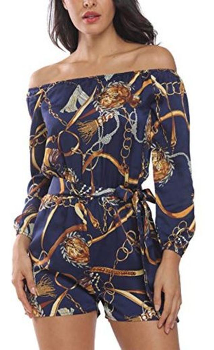 Social MISS MOLY Mujer Mono Elegante Cortos Verano Fuera del Hombro Casual Pantalones Ropa Vestir Cintura Alta Vendaje Ajustado Sexy Trajes Azul Small