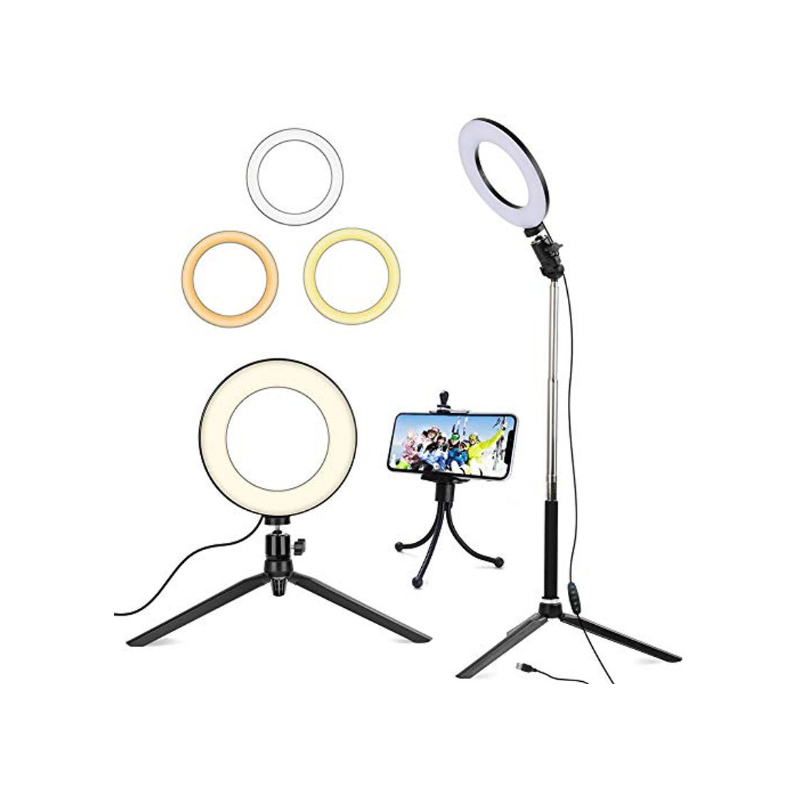 Social Luz de Anillo de 6"con trípode para Selfie/Makeup Live Stream y Video