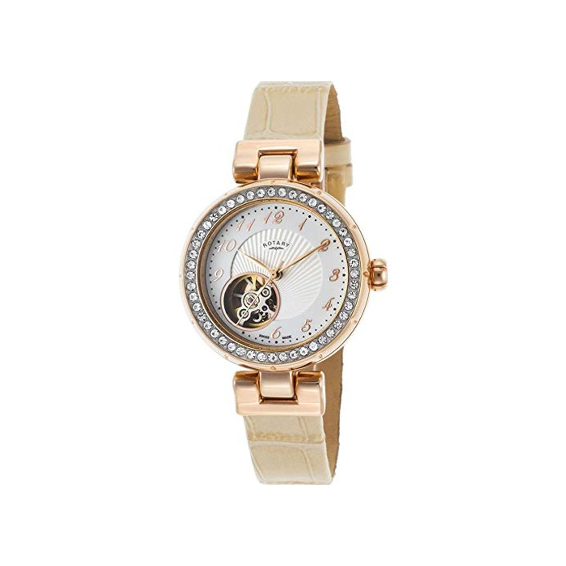 Social Rotary Reloj Esqueleto para Mujer de Automático con Correa en Cuero LS004