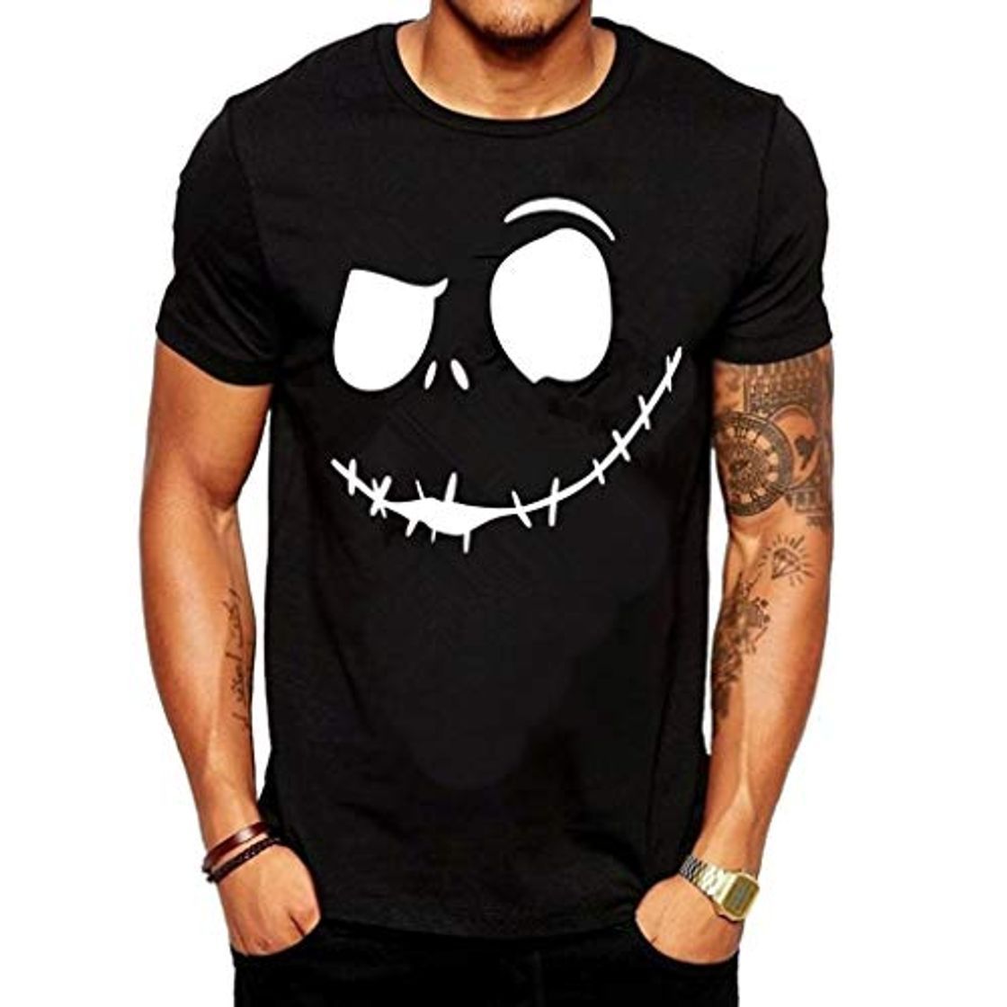 Social Camisetas Hombre Lanskirt Camisas de Manga Corta con Cuello Redondo y Estampado