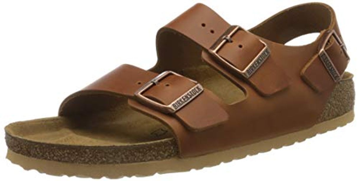 Moda Birkenstock Sandales Milano Cuir Naturel Antique Pull Cognac