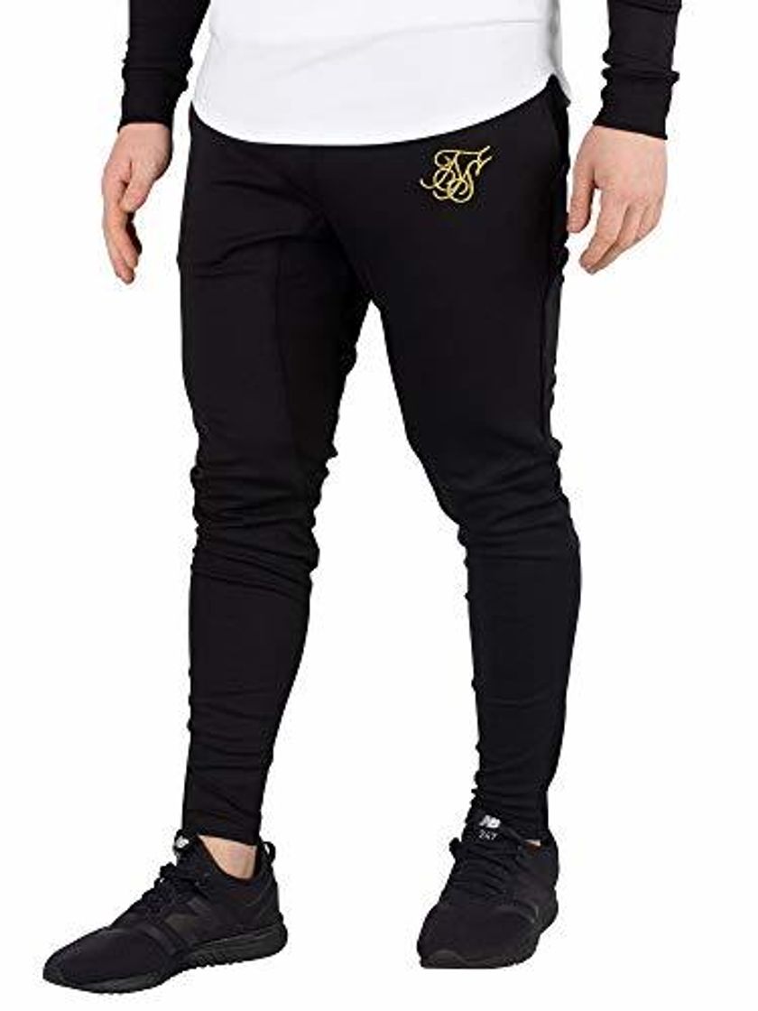 Fashion Sik Silk Pantalon Chandal Negro Logo Oro Hombre 13642