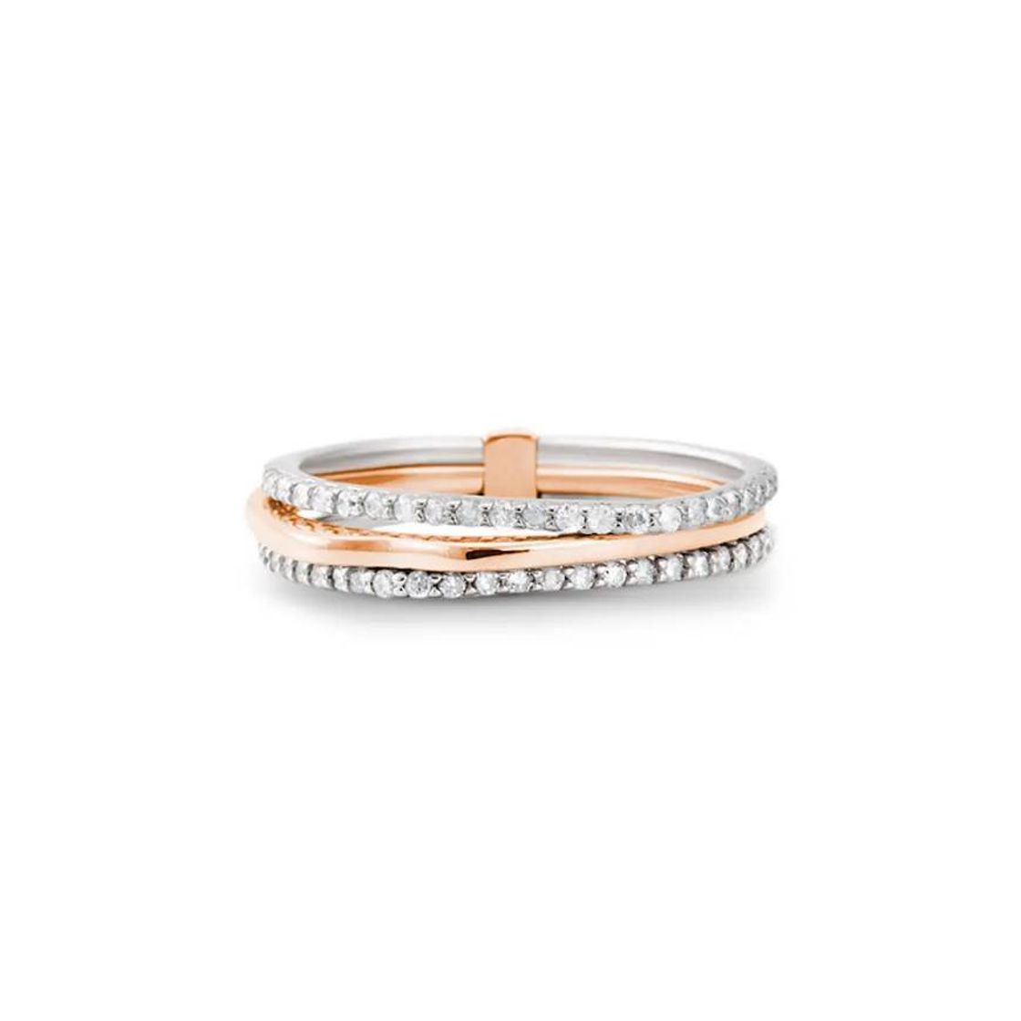 Social Anel de Ouro Rosé, Ouro Branco e Diamantes
