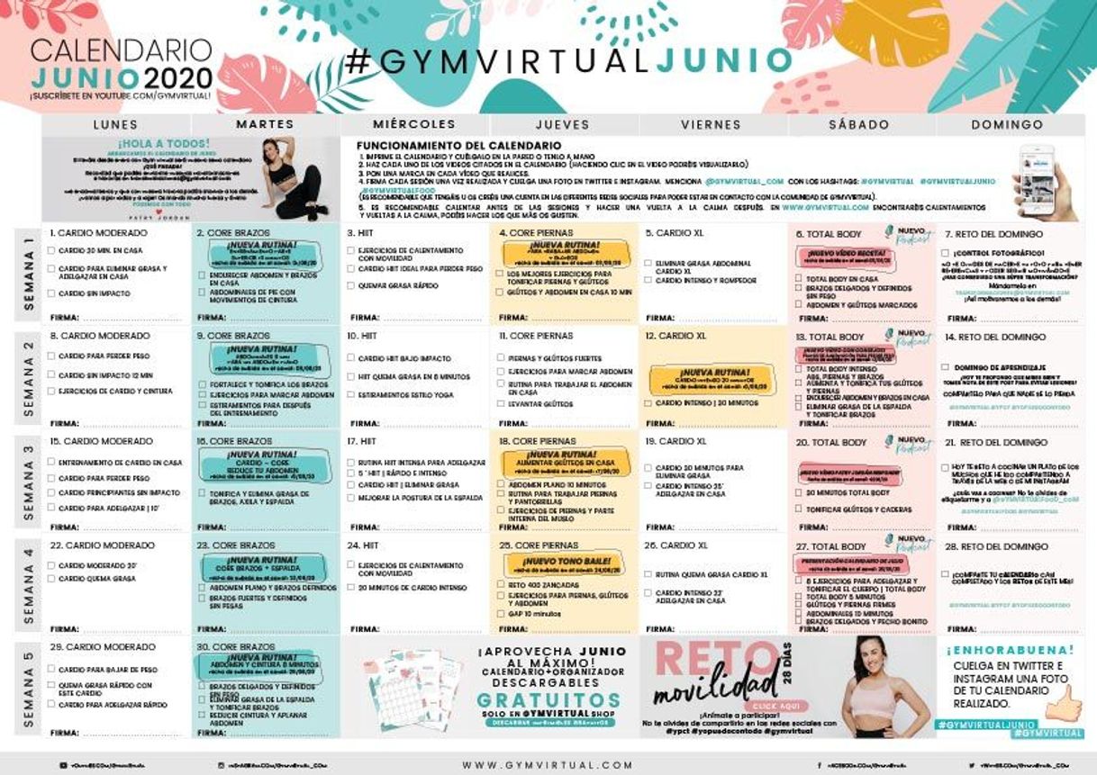 Moda Calendario Julio 2020 - GYM VIRTUAL