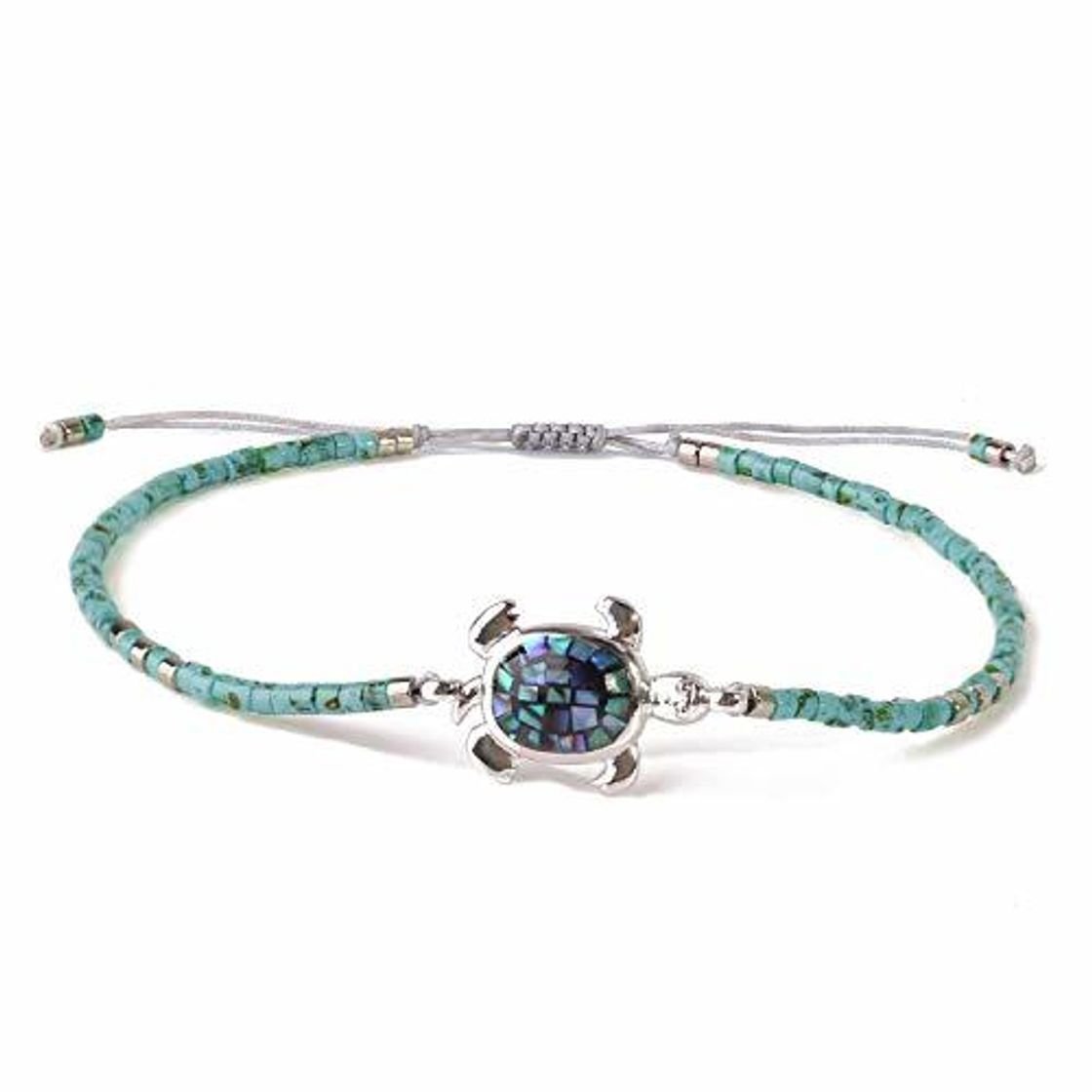 Social KELITCH Abulón Cáscara Rebordeado Pulsera Ajustable Nudo Tortuga Colgante Semilla Rosario Envolver