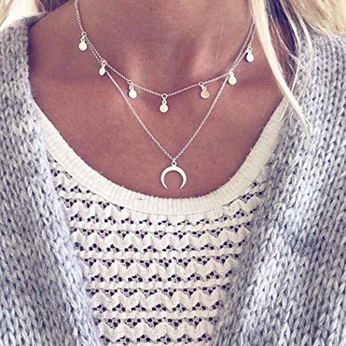 Social Jovono Boho Collar con colgante de media luna de varias capas con