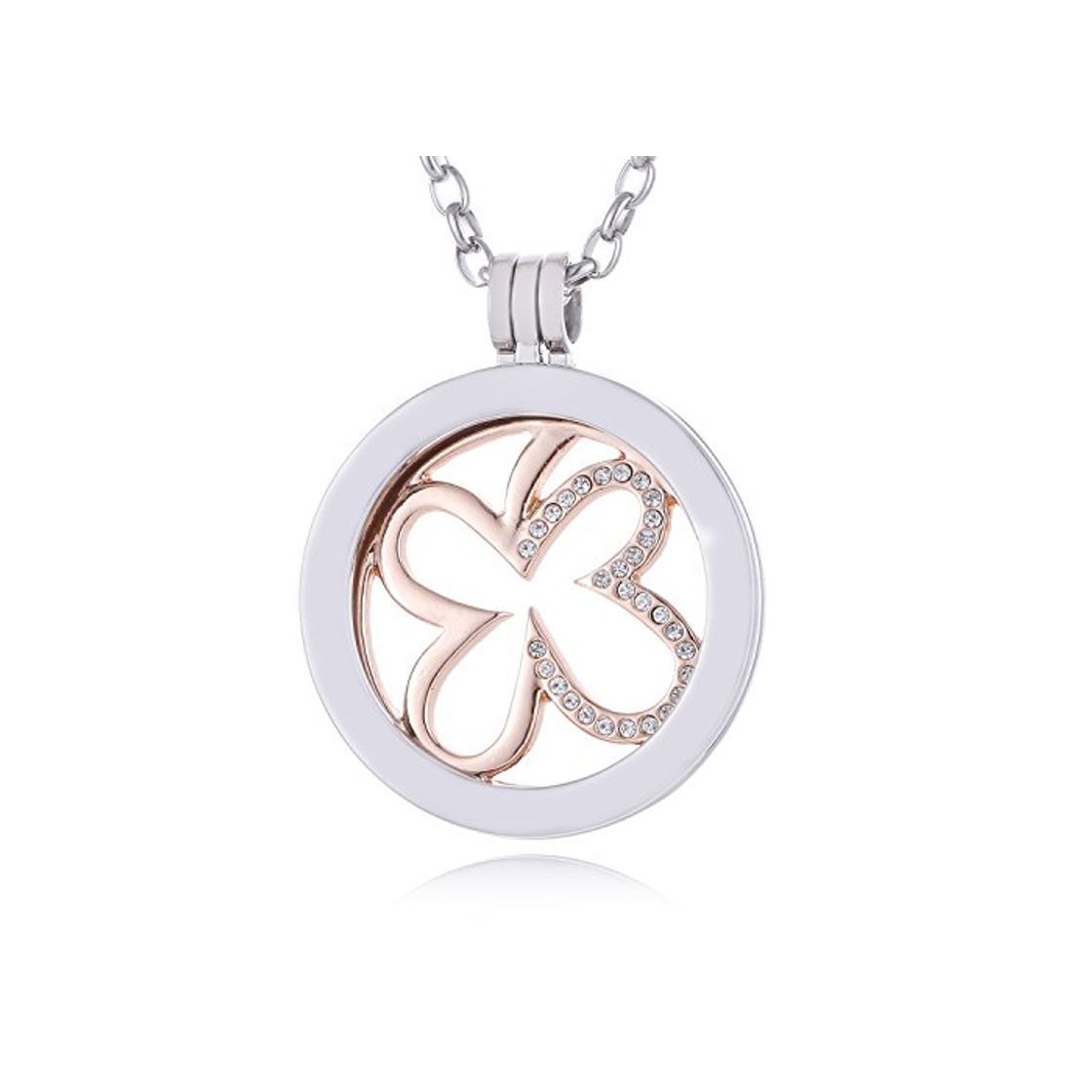 Social Morella Mujeres Collar 70 cm Acero Inoxidable con Amuleto y Colgante Coin 33 mm Hoja de trébol Moderna Oro Rosa en Bolsa de la joyería