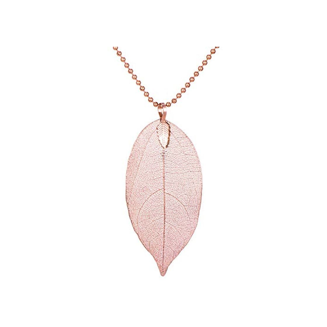 Social Morella Collar Bola para Mujer 80 cm con Hoja Real como Colgante en Oro Rosa en Bolsa de Joyas