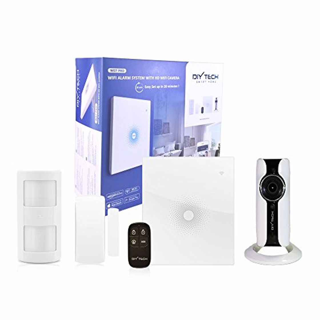 Products DIYTECH Kit Alarma WiFi con cámara HD WiFi, sensor de PIR, contacto