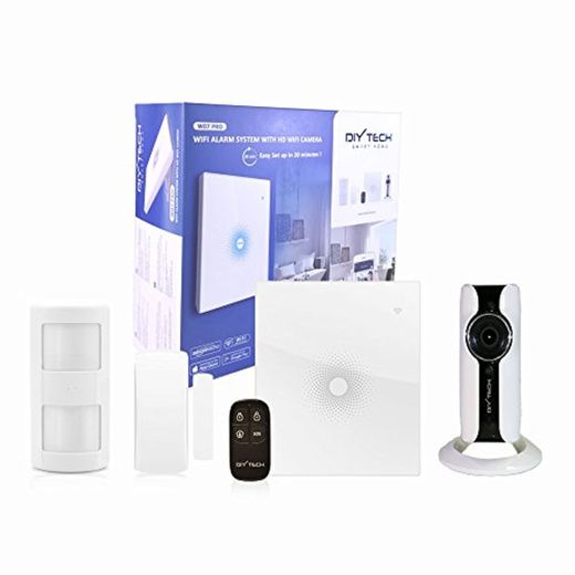 DIYTECH Kit Alarma WiFi con cámara HD WiFi, sensor de PIR, contacto