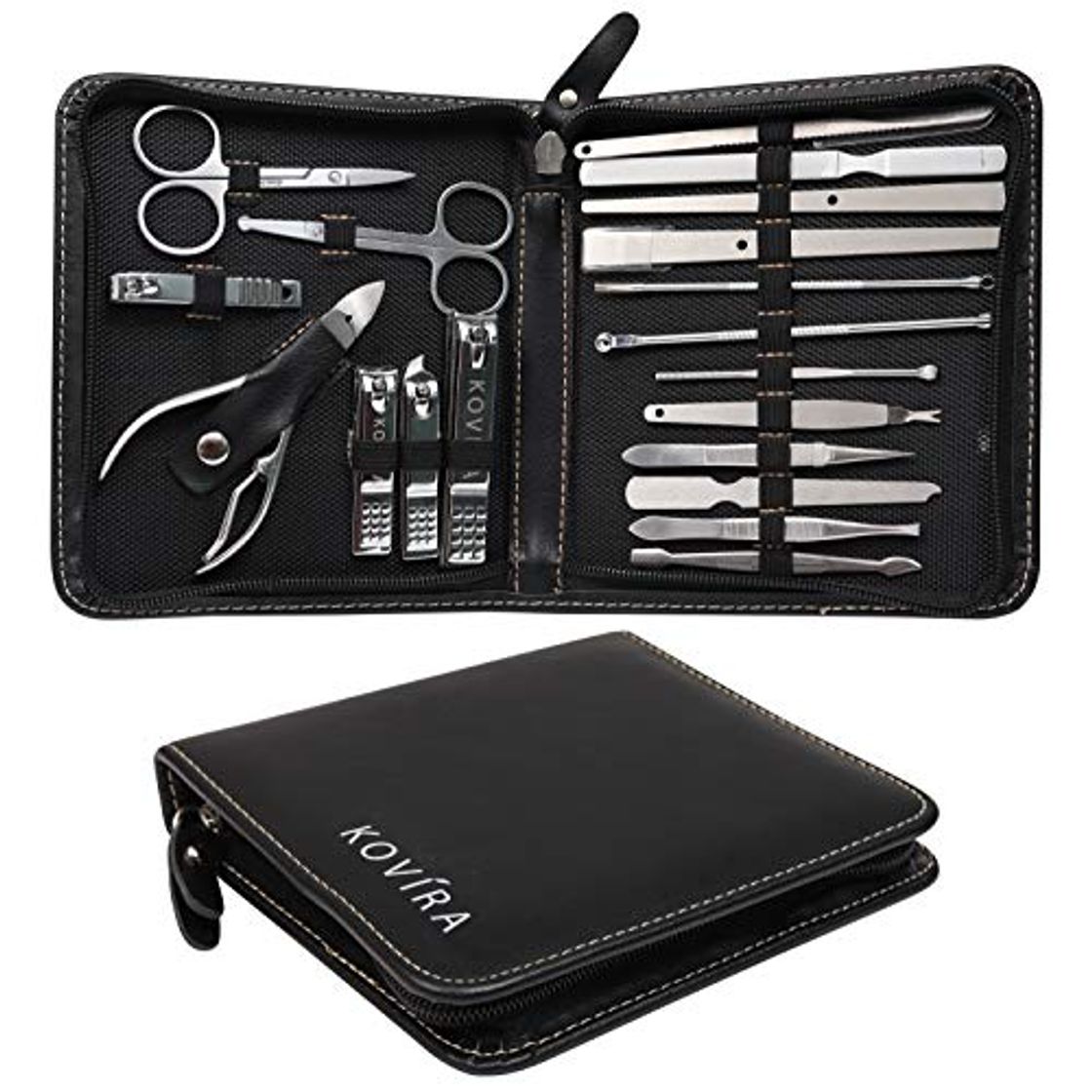Social Kovira 19 piezas Kit Manicura y Pedicura Cortaúñas - Acero Inoxidable Herramientas