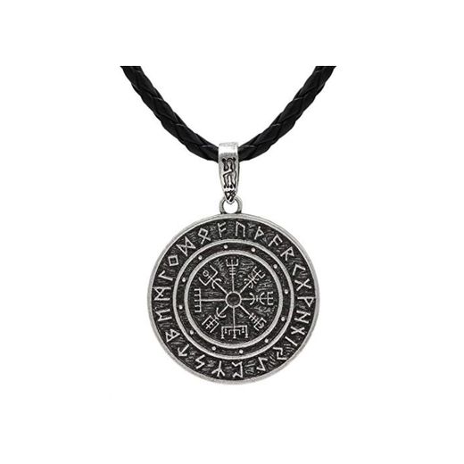 HLARK Colgante de Collar Vikingo con Runas Vegvisir Amuleto Céltico Joyería para