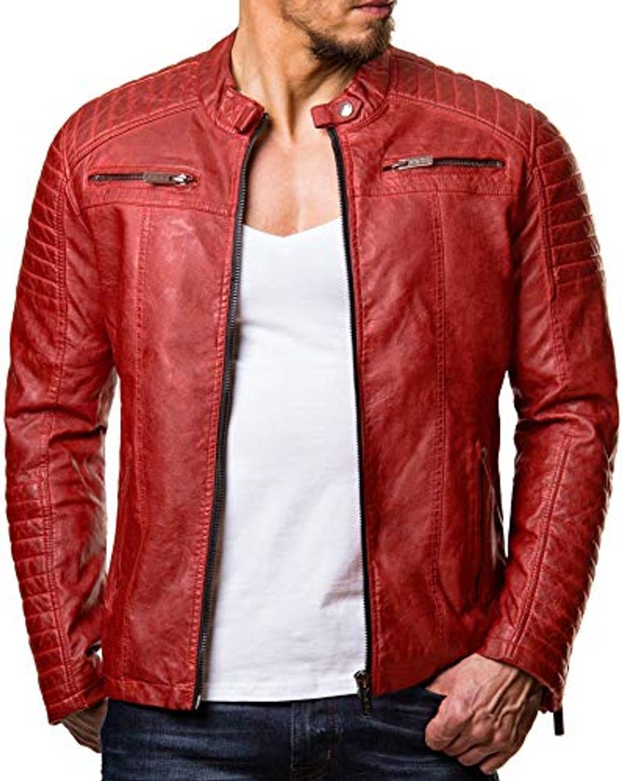 Moda Red Bridge Hombres Chaqueta Cuero Sintético Transición Acanalada Moda Casuales Algodón Jacket