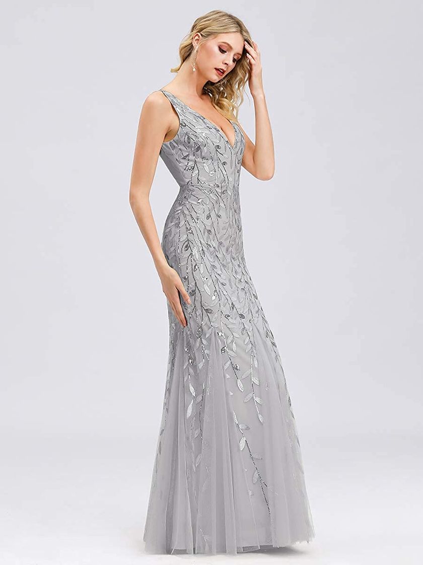 Social Ever-Pretty a Sirena Tul Vestido de Noche Cuello en V sin Respaldo