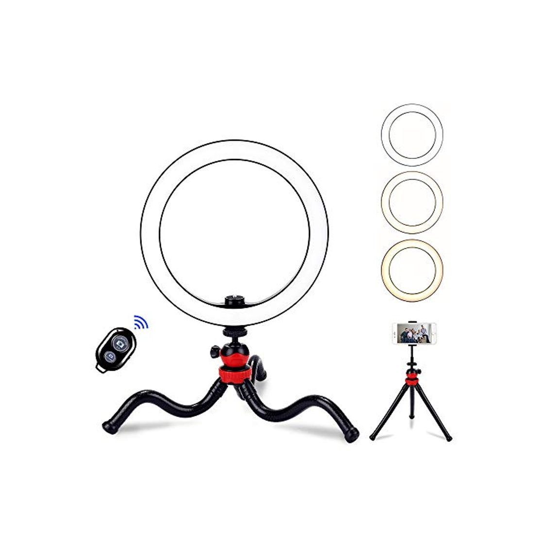 Social BLOOMWIN Anillo de Luz LED Regulable 10” para Fotografía de Escritorio Aro de Luz con Soporte Trípode de Pulpo Flexible Control Remoto Bluetooth USB para Movil Camara Youtube Selfie Video Maquillaje