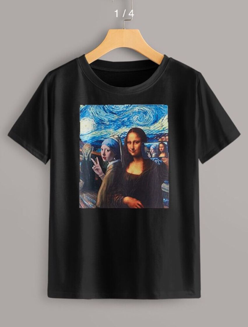 Fashion Camiseta con estampado de mona Lisa y pintura al óleo 🗞