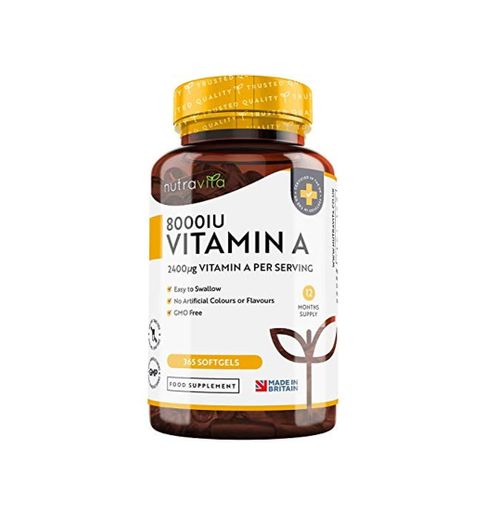 Vitamina A 8000 UI - Suministro para 1 año - 365 cápsulas