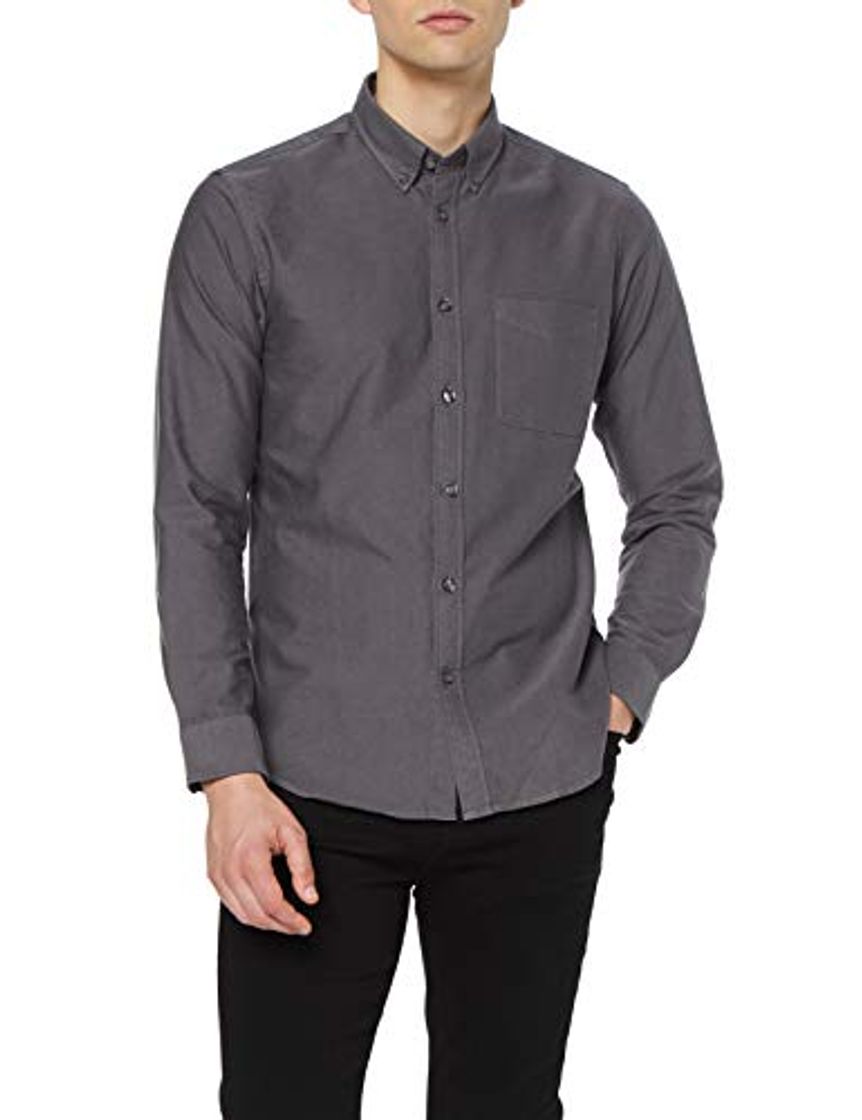 Fashion Marca Amazon - MERAKI Camisa Oxford de Manga Larga Hombre, Gris