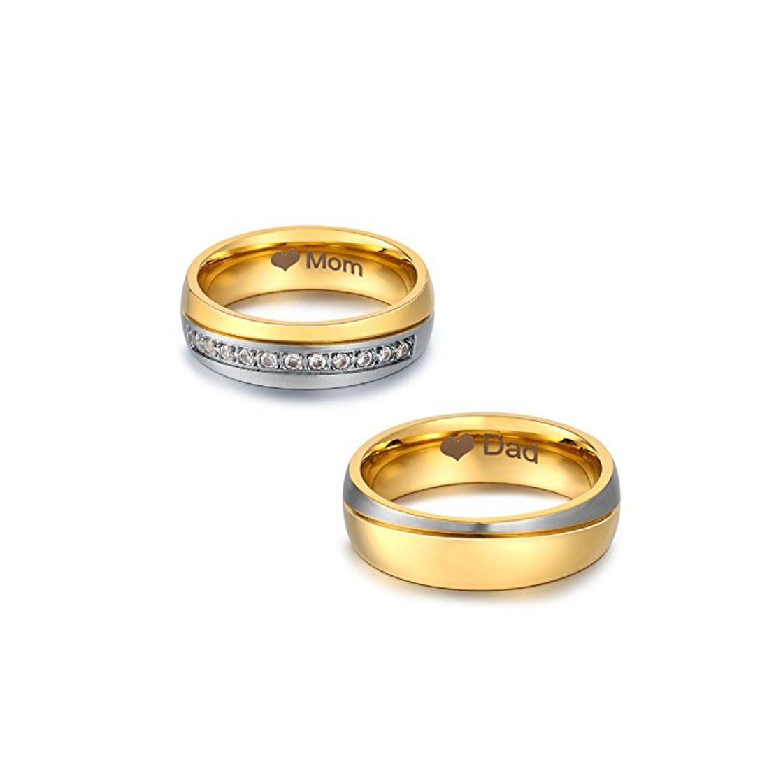 Fashion Bishilin Anillo 2 Pcs Anillo Acero Inoxidable Anillo Compromiso Anillo de Parejas Anillo Mujer Oro Anillo Hombre Oro Grabado Gratis Dad & Mom