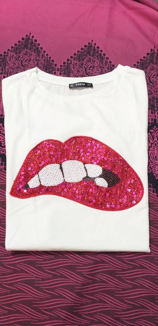 Fashion Camiseta lentejuelas labios rojos