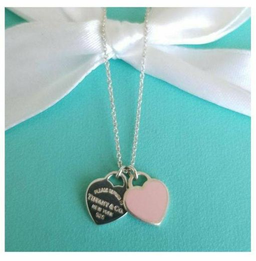 Return to Tiffany™ mini double heart tag pendant in silver with pink ...