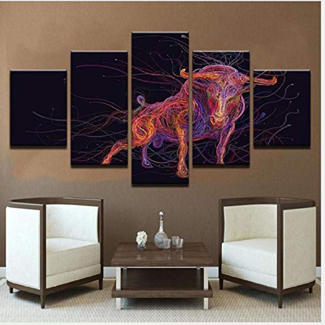 Product AMDPH Cuadro En Lienzo 5Pcs Imagen Línea De Color Toro Creativo Pintura Decorativa Moderna para Colgar En La Pared Decoración para El Hogar Dormitorio Infantil Regalo De Arte Mural