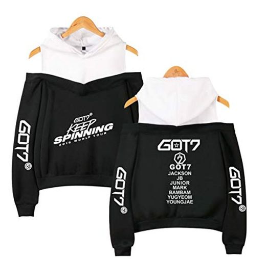 GOT7 World Tour Casual Dew Shoulder Sudaderas con Capucha Hoodies Off Shoulder