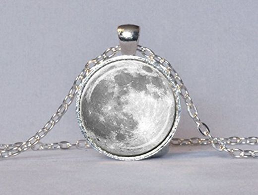 Luna Llena collar luna llena colgante lunar collar colgante planeta joyas astronomía ciencia Jewelry astrólogo regalo blanco gris