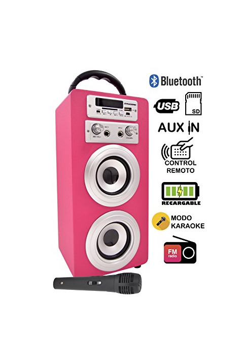 Electrónica DYNASONIC - Altavoz Karaoke Bluetooth 10W, Color Rosa