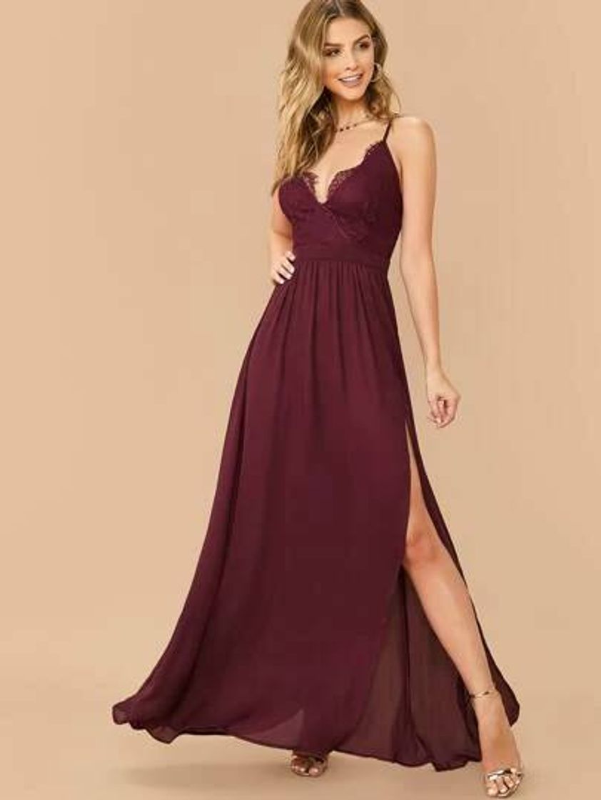 Social Criss-cross Split Thigh Lace Bodice Cami Dress | SHEIN USA