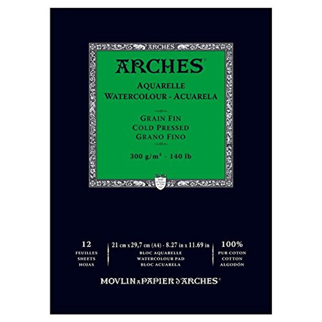 Producto Arches - Papel de acuarela, bloc 12 hojas engomado 1 lado, grano