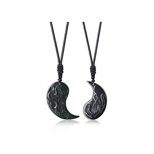 COAI Colgantes para la Pareja Yin Yang Dragón y Fénix de Obsidiana Negra