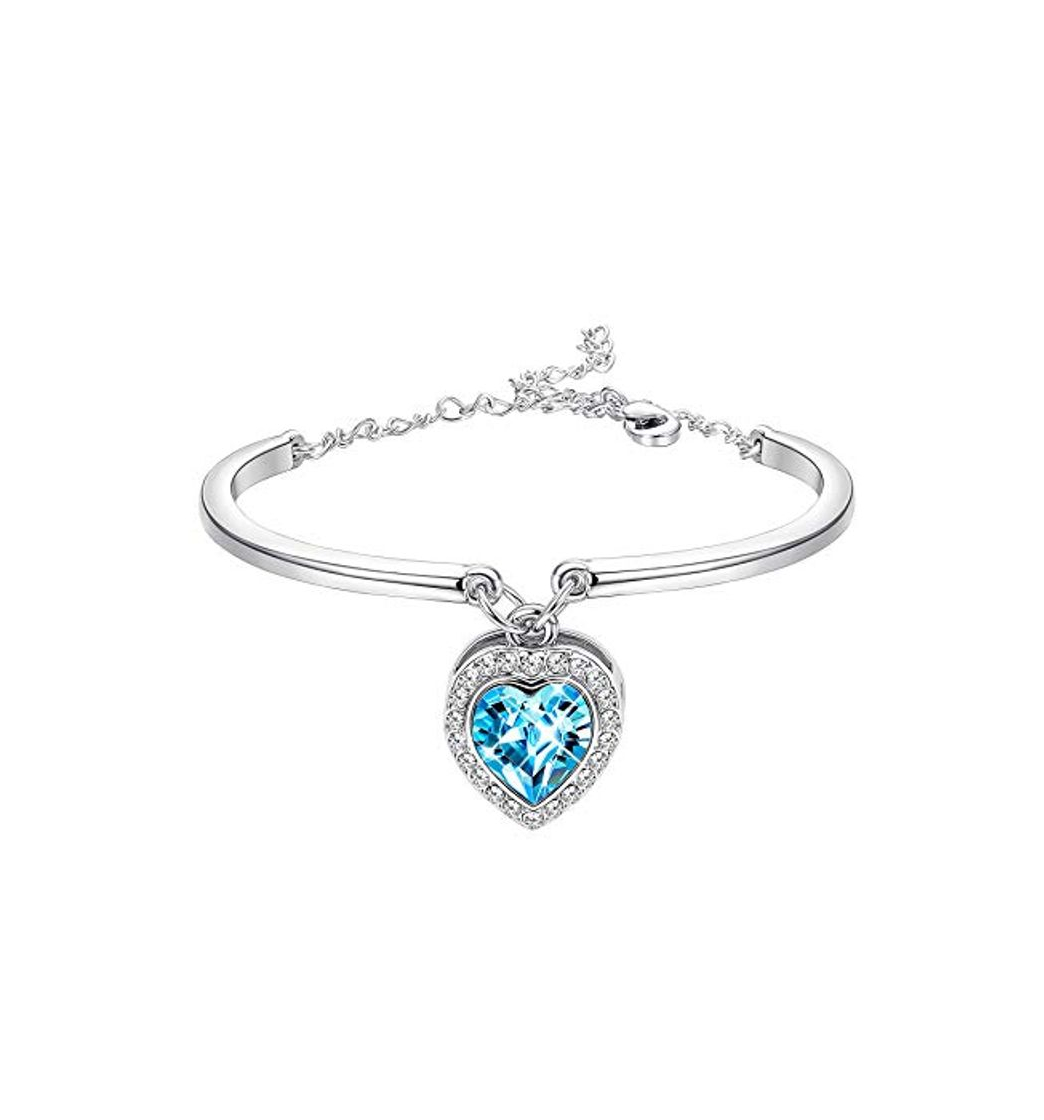 Fashion Sllaiss Plata Pulseras con Azul Cristales Colgante de Swarovski Corazón Pulseras Ajustable Elegante Joya Pulsera Regalo Cumpleaños para Mujer Mamá