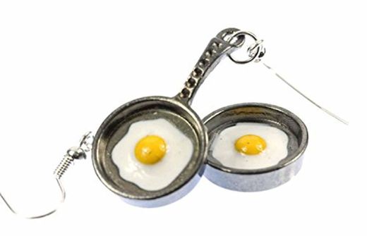 Sartén con el huevo pendientes fritos Miniblings sartenes pan de huevo de metal antracita