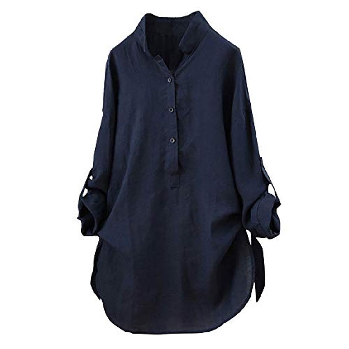 Moda Mujeres Elegantes Camisa de Manga Larga Blusas de Verano y Camisas Casual Sólido Tallas Grandes Cuello en V Moda Suelta Blusa Soporte Blusa Camisa Superior riou